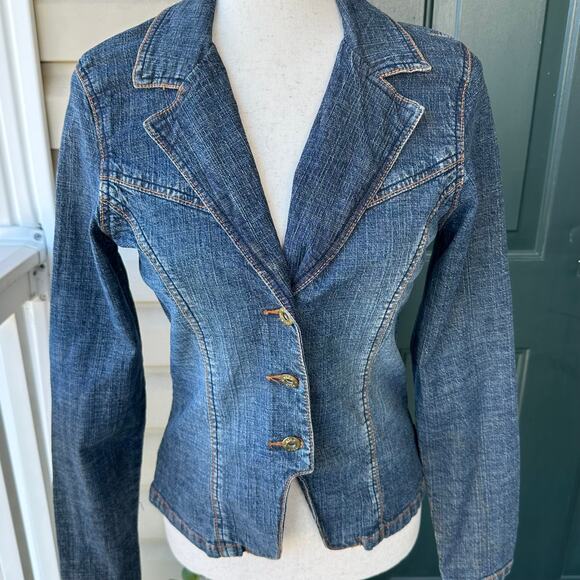 Vintage Ecko Red Denim Blazer Jacket Y2K Fitted Stretch Jean Jacket Sz S - Picture 2 of 11